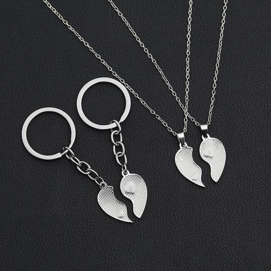 2 Set Sister Necklace Heart Shape Durable Stainless Cute Key Ring