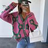 Cardigan V Neck Long Sleeve Ribbed Trim Knitted Coat Autumn Knit Winter Striped Pattern Buttons Placket Loose Sweater Outerwear Women Knitwear