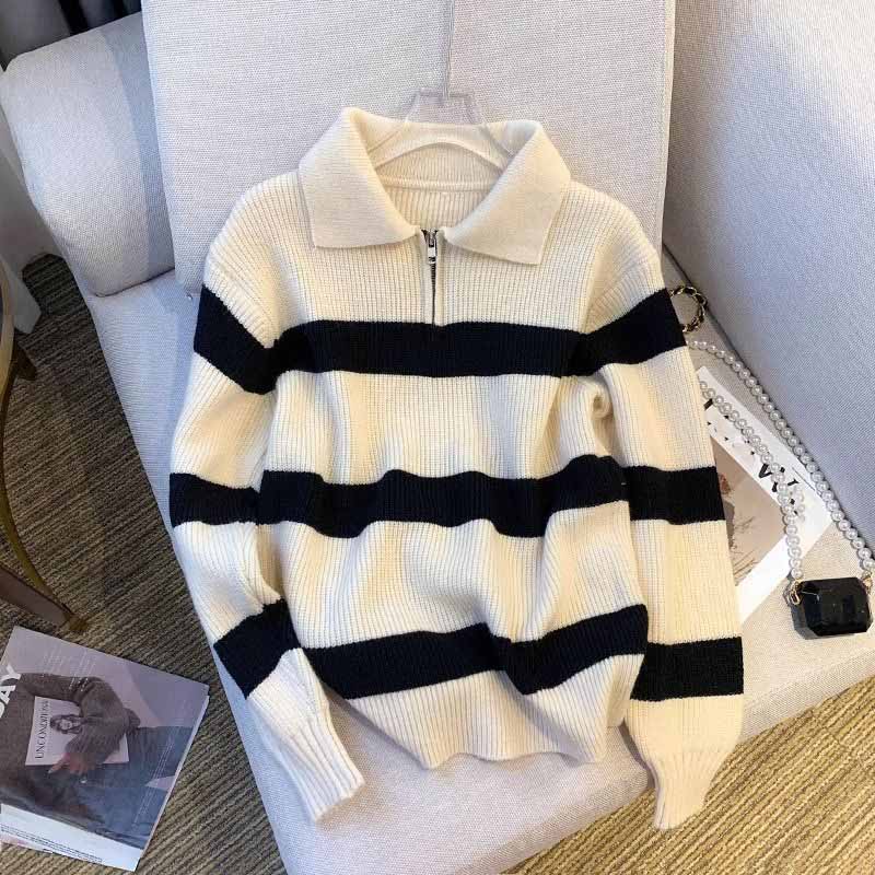 

Свитер для женщин Утепленный пуловер Теплый вязаный Эластичный Длинный рукав Оверсайз Джемпер Топы M белый