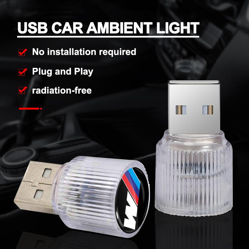 1 stk USB M LOGO Emblem Bil LED Lys Auto Interiør Atmosfærelys For BMW X7 X3 X4 X5 X6 3 4 5 6 7 Serie Z4 M M3 M5 M6 E38 E39 E46 E53 E60 E61