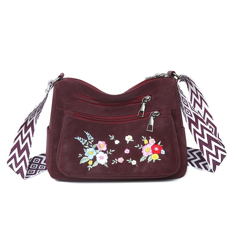 Sporty Casual Lightweight Embroidered Flower Shoulder Bag, Retro Large Capacity Travel Crossbody Bag
