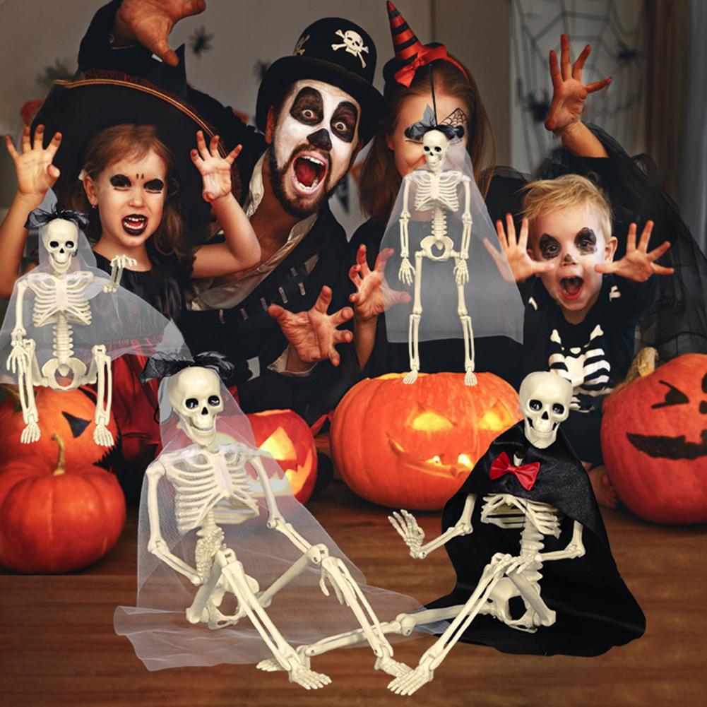 Halloween Skeleton Couple Statue Skeleton Prop Spooky Halloween Skeleton Bride Groom Statue Set for Haunted House