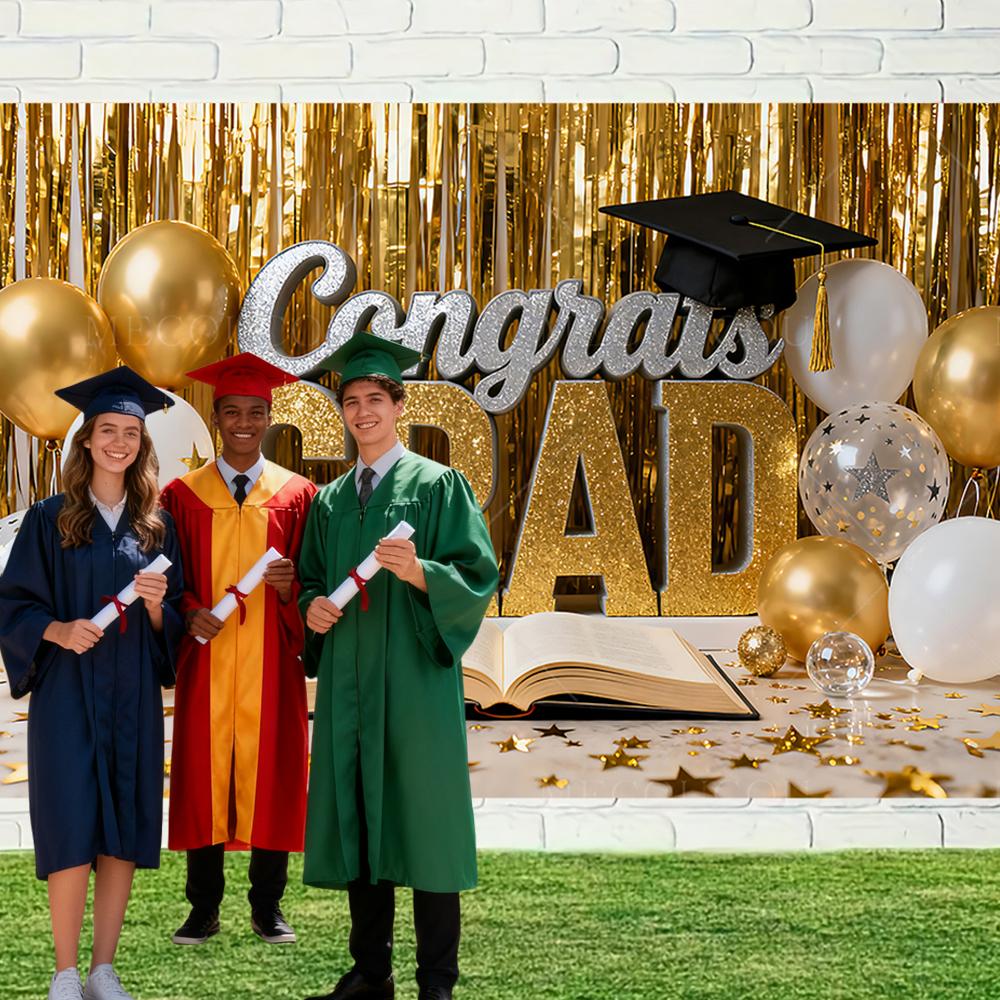 Graduate Themed Banner Customized Student Outdoor Garden Party Decorations Provided Portrait Photography Background Studio Props