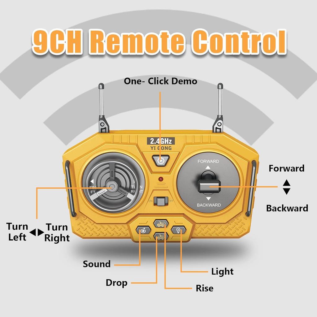 RC Dump Truck Toy for Kids, Remote Control Construction Toys Vehicle with Metal Bed and Light/Music, Birthday Gifts Ideas