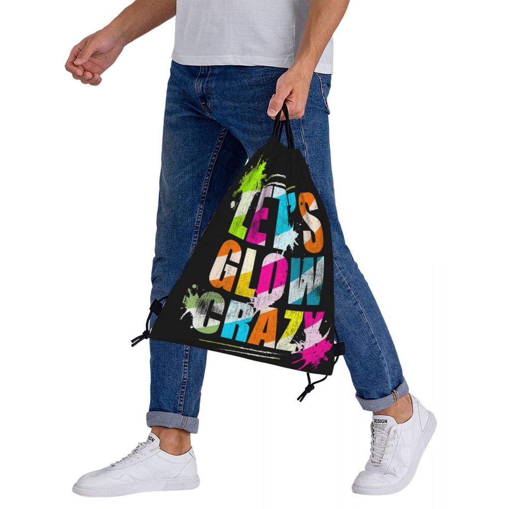 Let's Glow Crazy Neon Party Light Rave Backpacks Casual Drawstring Bags Storage Bag Book Bags for Travel Students