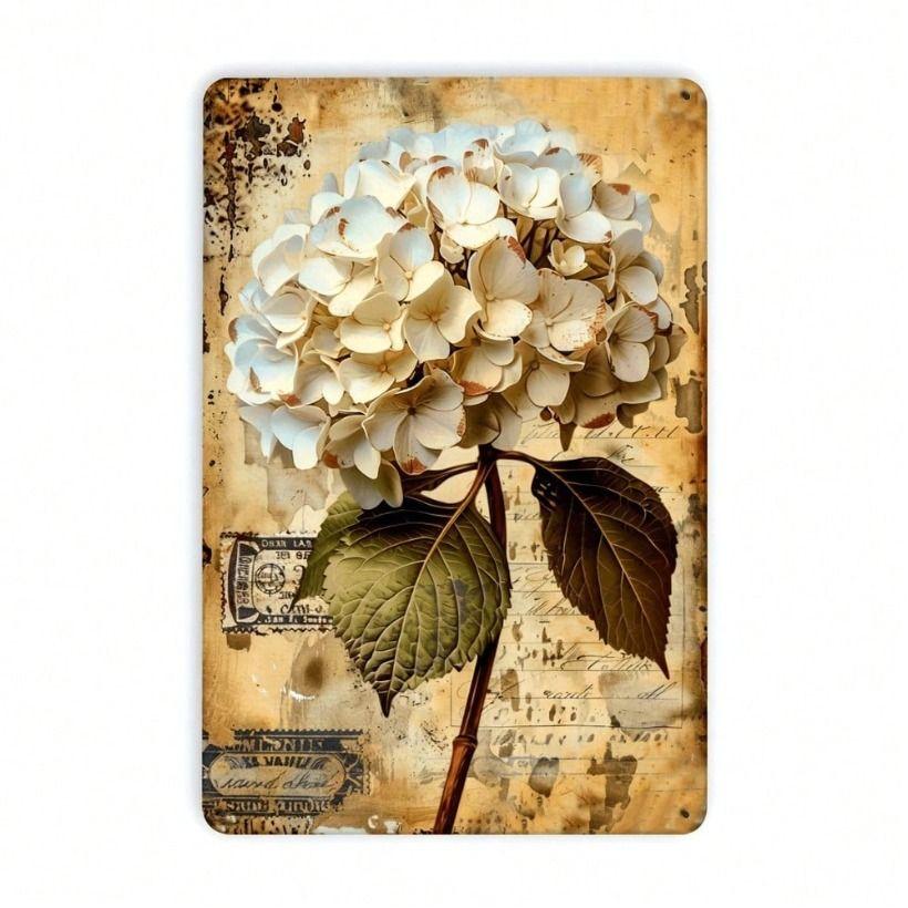 

Vintage Metal Sign Hydrangea Flower 8x12 Inch Retro Wall Decor for Cafe