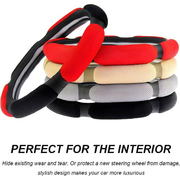 Car Steering Wheel Cover, 15" Anti-Slip Steering Wheel Protector Soft Hand Pad Cushion, Breathable Ice Silk Auto Wheel Wraps Comfy Grip All-Season