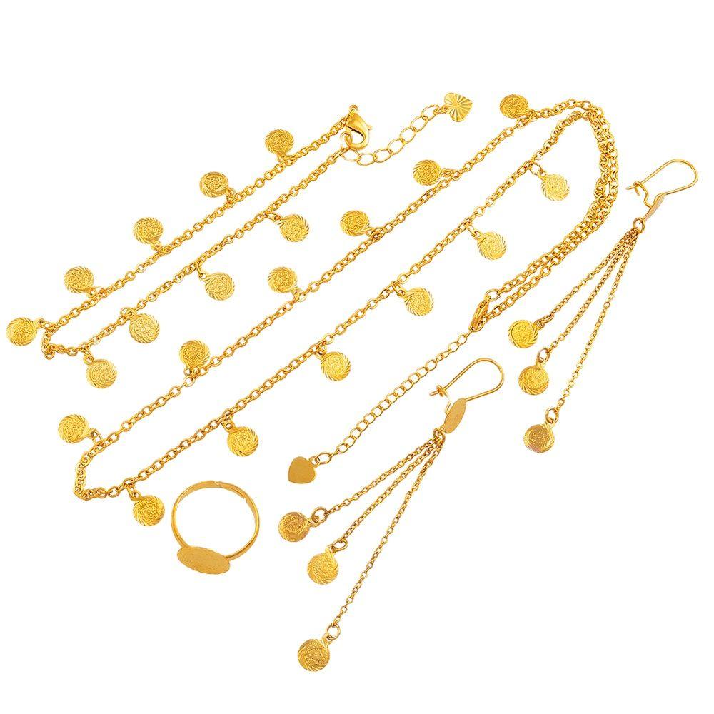 Anniyo Kleines Münzen-Schmuckset für Mädchen, Halskette, Ohrring, Armband, Ring, goldfarben, arabischer Juwelier, Metallmünzen für Kinder