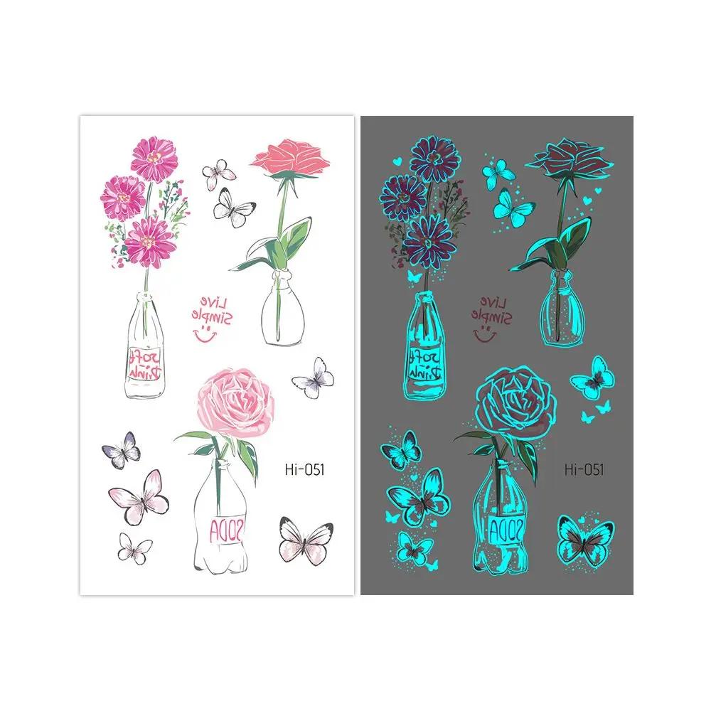 1Sheet Fashion Waterproof Blue Luminous Tattoo Sticker Star Feather Tattoo Sticker Body Art Removable Temporary Tattoos