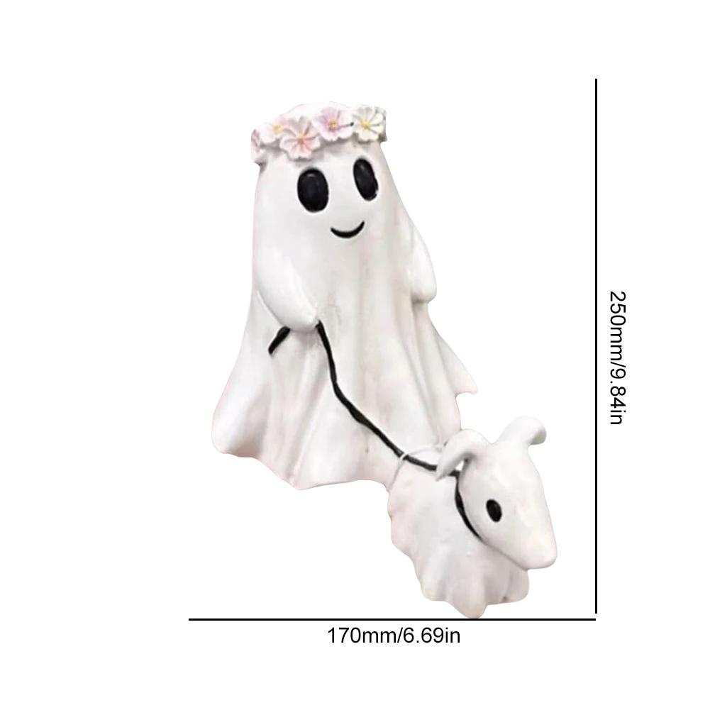 Halloween Ghost Walking Dog Statue Creative Cute Ghost Walking Dog Ornament Handmade Ghost Walking Dog Figurine Gift for Friends