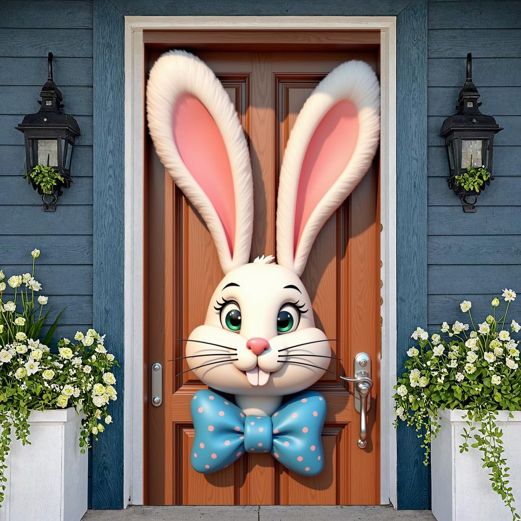 Bunny Celebration Display Pink Polka Dots Rabbit Background Easter Display Cartoon Easter Decor Banner For Holiday Gift Holiday