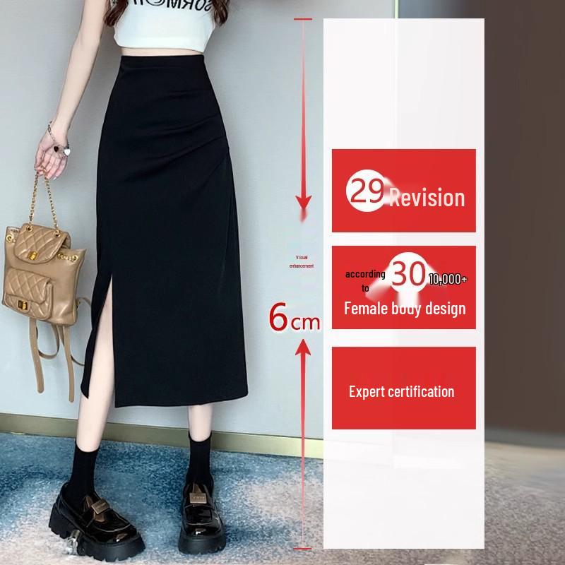 Irregular Slit Pleated Long Skirt - Spring & Autumn 2024, Women's High-Waist A-Line