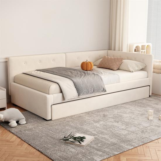 Daybed 90x200cm with Pull-out Bed Sofa Bed Single (No Mattress) Minimalist Styling Beige Gray Double Rollaway