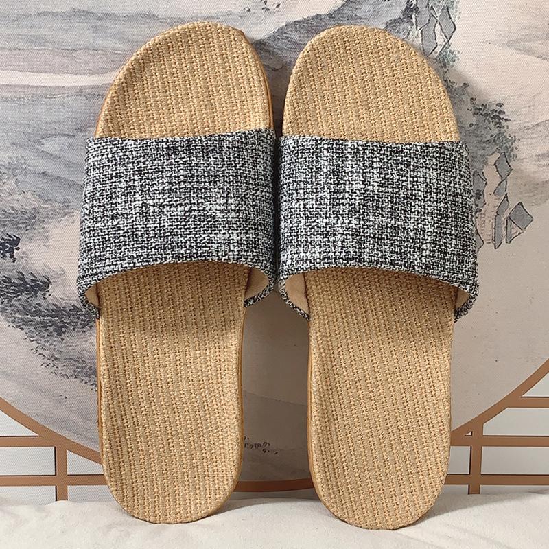 

Тканевые новые льняные тапочки женские летние для дома пара домашние комнатные с мягкой подошвой противоскользящие и износостойкие домашние прохладные тапочки мужские 44/45