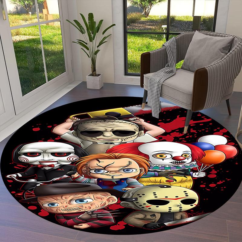 Chibi Chucky Freddy Krueger Round Area Rug,Carpet Rug for Living Room Bedroom Sofa Playroom Decor,Non-slip Floor Mat