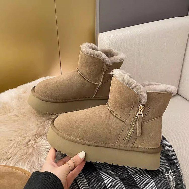 Soft Leather Version~ 4.5CM Non-slip Soft-soled Short Tube Thick Velvet Women's New Warm Thick-soled Snow Boots In the Winter of 2024
