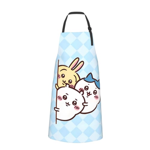 Cute Hachiware (Hachi-ware) Apron for Kitchen, Cafe, or Cooking, with Neck Strap and Pockets, Waterproof and Stain-Resistant for Home and Work Use