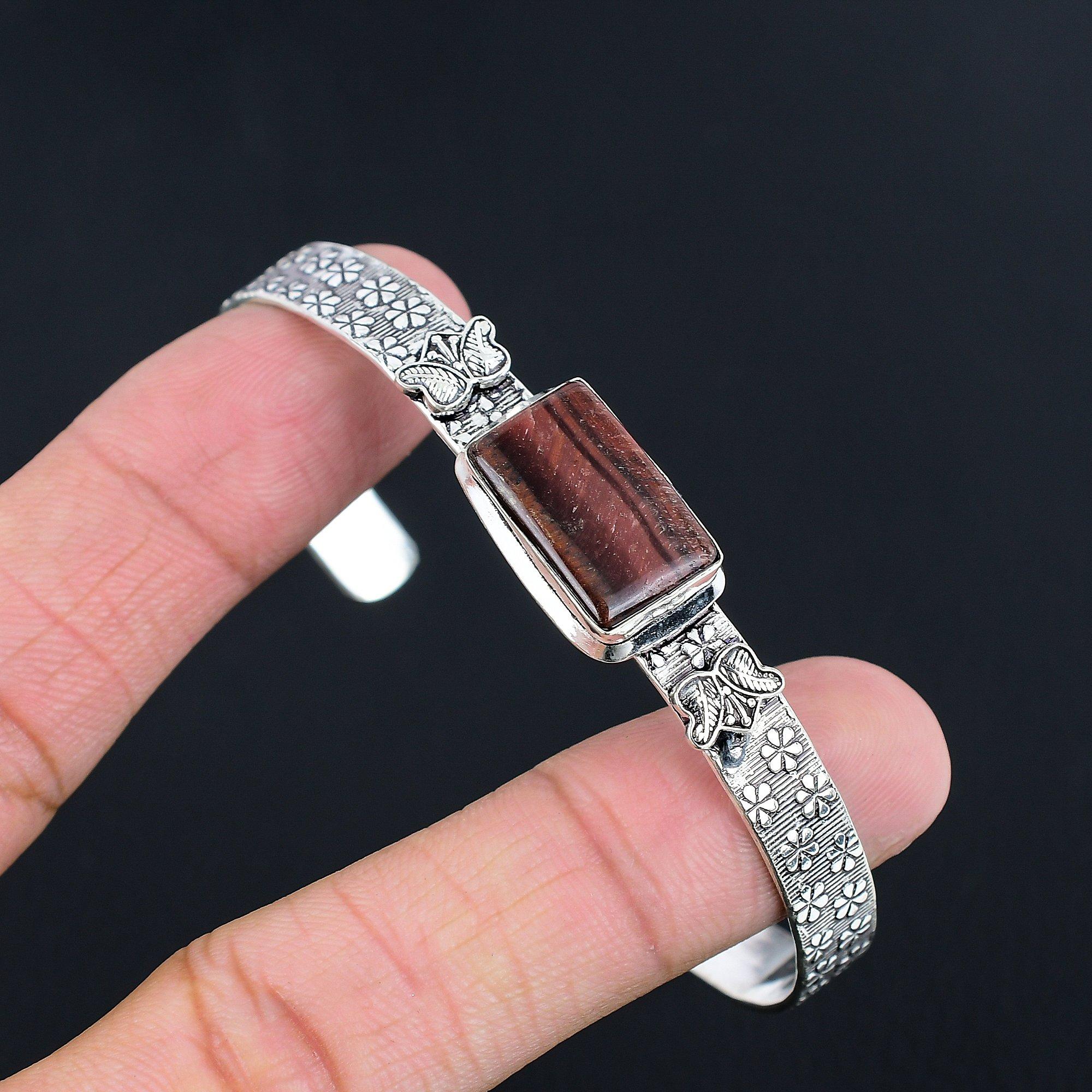 

Gift For Her 925 Sterling Silver Natural Tiger Eye Gemstone Bangle Adjustable Adjustable