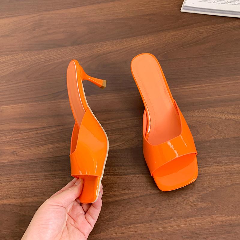 Fashion 2025Womens Summer New Style Simple Solid Color Fashion Square Toe Sandals PU Leather Outdoor Casual Party Dress Women's Slippers