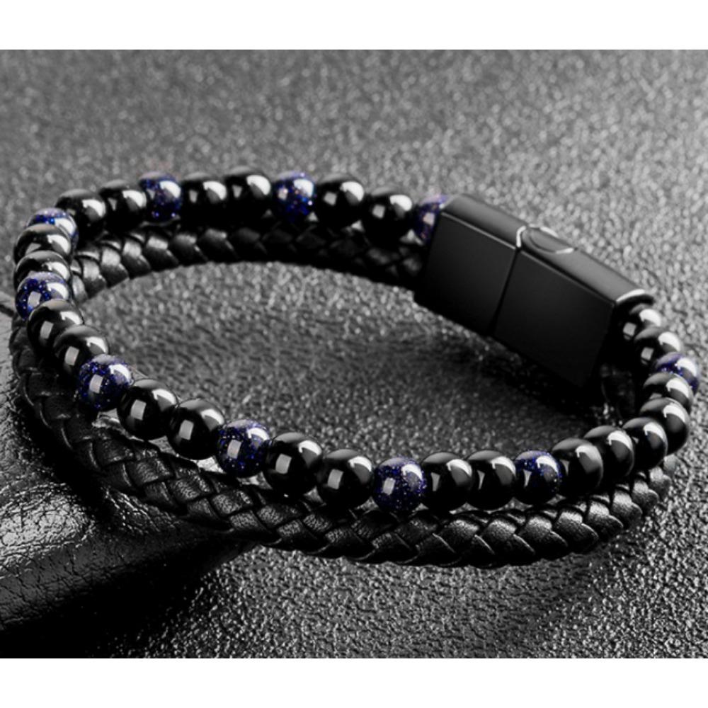 Volcano Tiger Eye Beaded Natural Stone Bracelet For Men And Women Cowhide Rope Bracelet Hand Jewelry