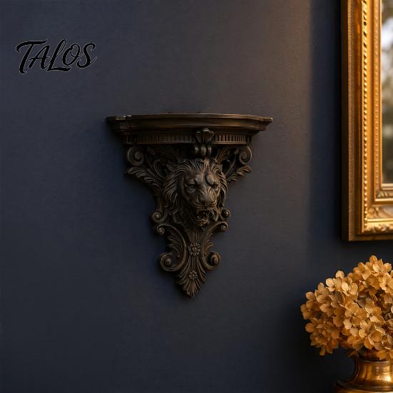 Thickened Wall Shelf Shelf, Matte Black Texture Decorative Stand, Retro Lion Embossed Mounted One-Piece Structure Display Rack