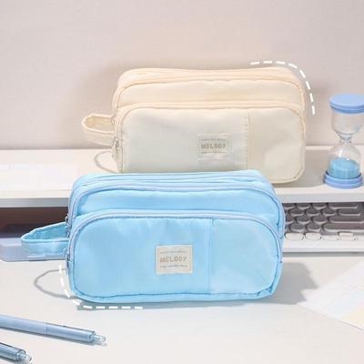 Bleistifttasche in Stufenform, Federmäppchen, Vordertasche, 3 Fächer, cremefarbener Griff, Aufbewahrungstasche für Schreibwaren, Schule