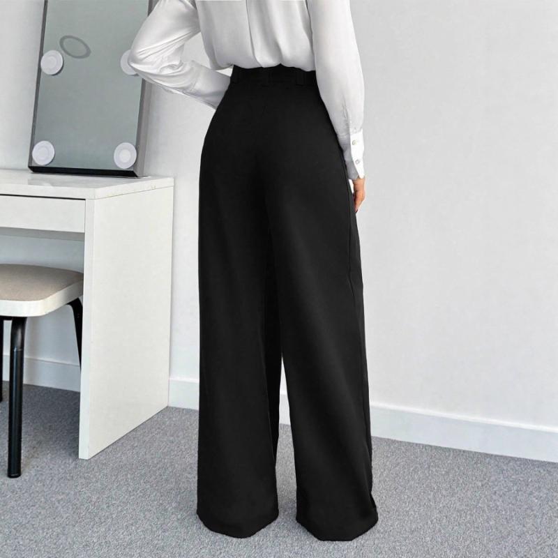 Women's High Waisted Wide Leg Pants Floor-length Suit Pants Loose Solid Color Commuting Elegant Pants