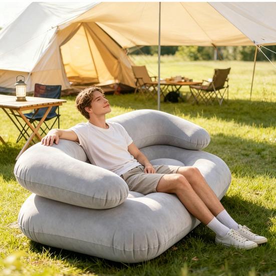 Huaqianguhh Inflatable Flocked Sofa for Adults, Heavy Duty Blow-up Lounge Chair, Single Double Air Couch Indoor Outdoor Living Room