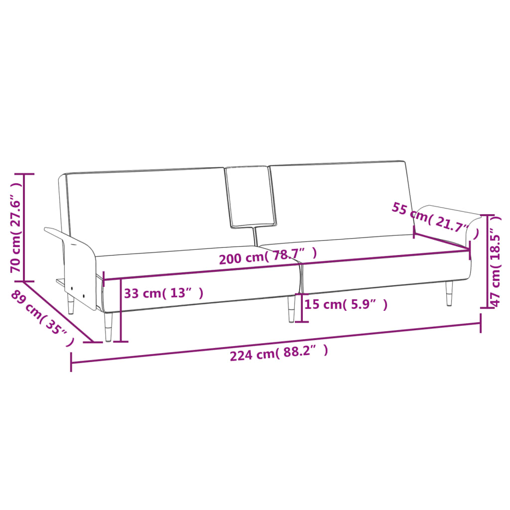 Dark Grey Velvet Sleeper Sofa with Drink Holders