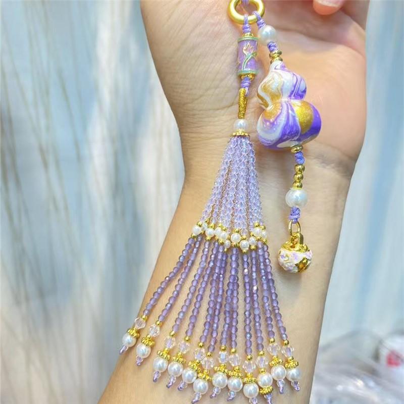Lingyin Fulu Xiangling Purple Gradual Change Floating Paint Gourd Pearl Bell Pendant Bag Trailer Hanging Scenic Merchandise