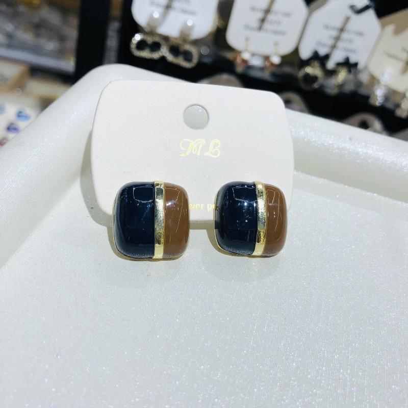 Vintage Wine Red White Mix Color Enamel Metal Geometry Square Stud Earrings for Women Girls Party Jewelry Gift