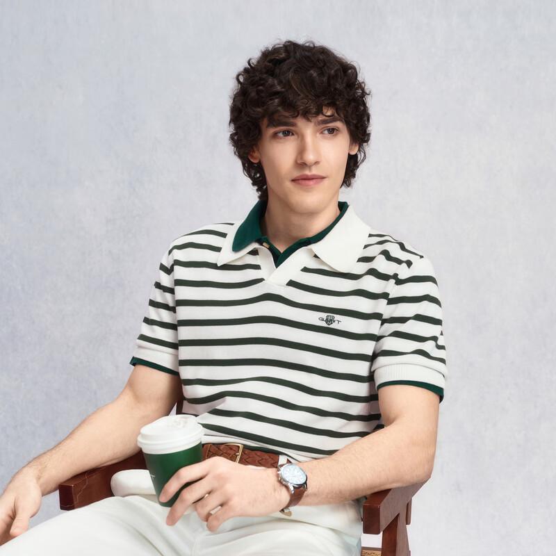 GANT Men's Striped Colorblock Retro Casual Knitted Polo Shirt
