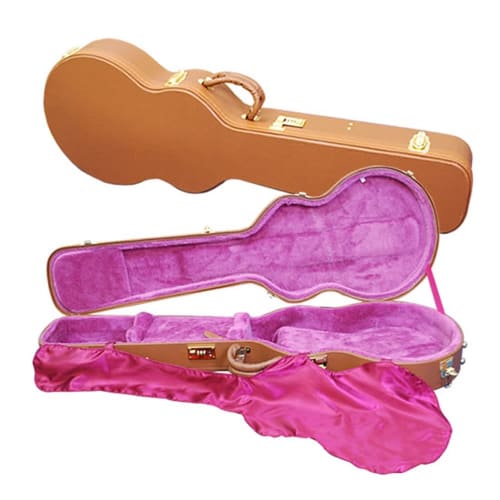 KC Brown Leather Hard Case with Lock for Electric Guitar LP-140 (Compatible with Les Paul)