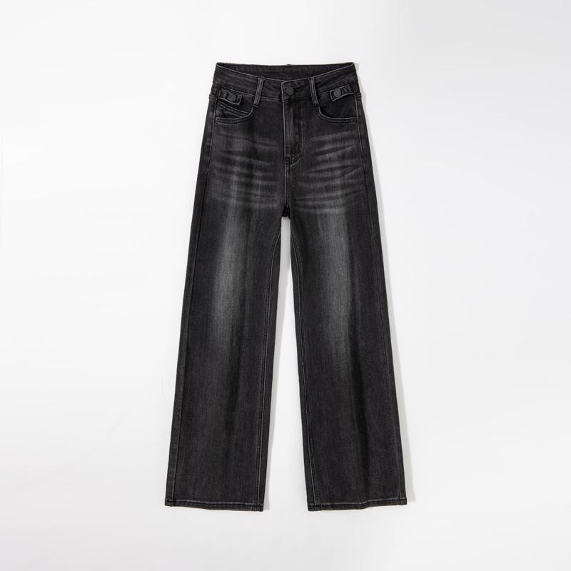 Elastic wide-leg jeans women's new spring high-waisted loose and narrow version retro straight-leg pants women's jeans