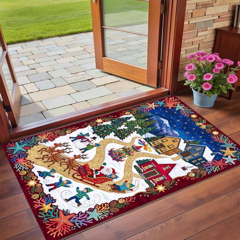 Christmas Printed Square Area Rug Soft Non Slip Floor Carpet For Bedroom Holiday Gift