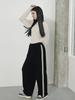 MUSE BY ROSE Lienda Velvet Wide Track Pants (Black)