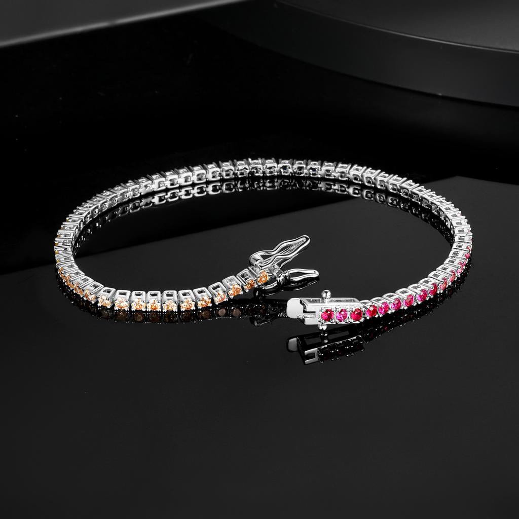A new copper embedded 2mm color gradual change zircon tennis bracelet fashion design single row full diamond color jewelry