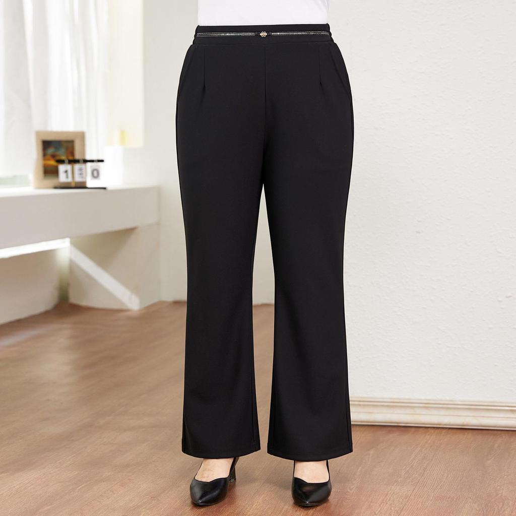 Plus Size Winter Fleece-Lined Silk Flare Pants for Middle-Aged and Elderly Women