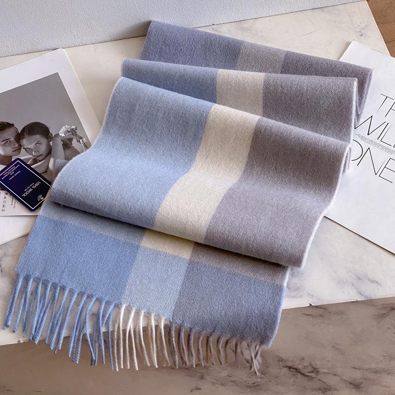 Men's Dark Blue Plaid 100% Pure Wool Scarf - Luxurious Winter Gift for Boyfriend, Father, or Elders.