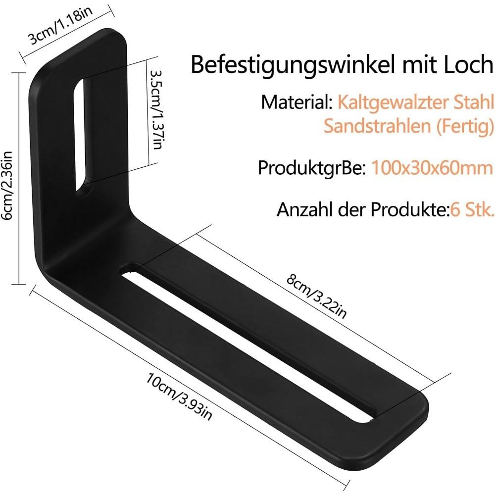 6PCS Adjustable Slotted L Brackets, Black 90 Degree Right Angle Corner Brace, Metal L Shaped Joint Bracket for Wood Furniture PC Case Fixing