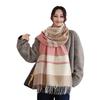 Versatile core-spun yarn plaid shawl women's high-end fringed scarf fashionable thickened warm scarf