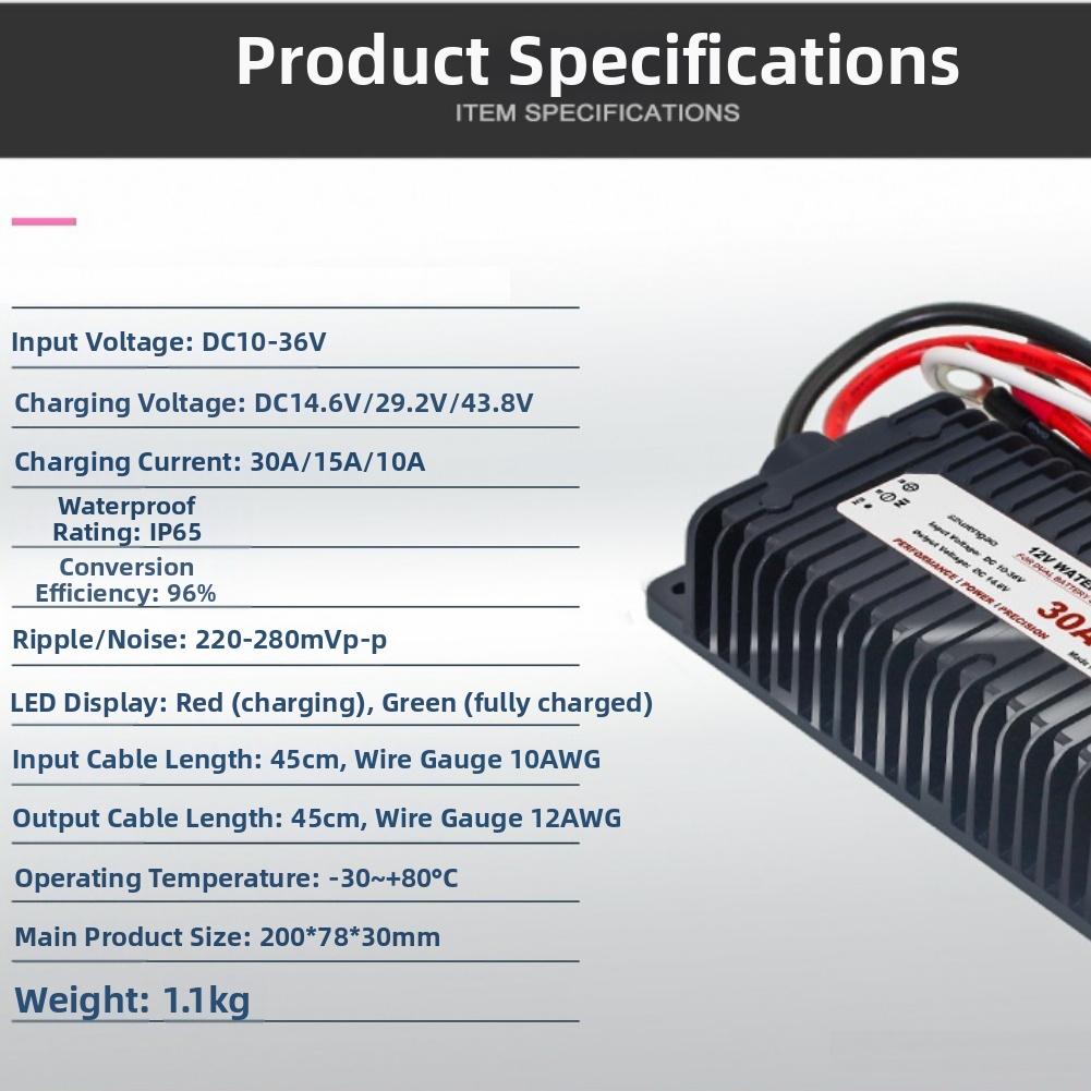 10V-36V To 14.6V 30A Converter IP65 Waterproof Lithium Battery Recharger 12V DC-DC Multi-stage Charging And Automatic Stop