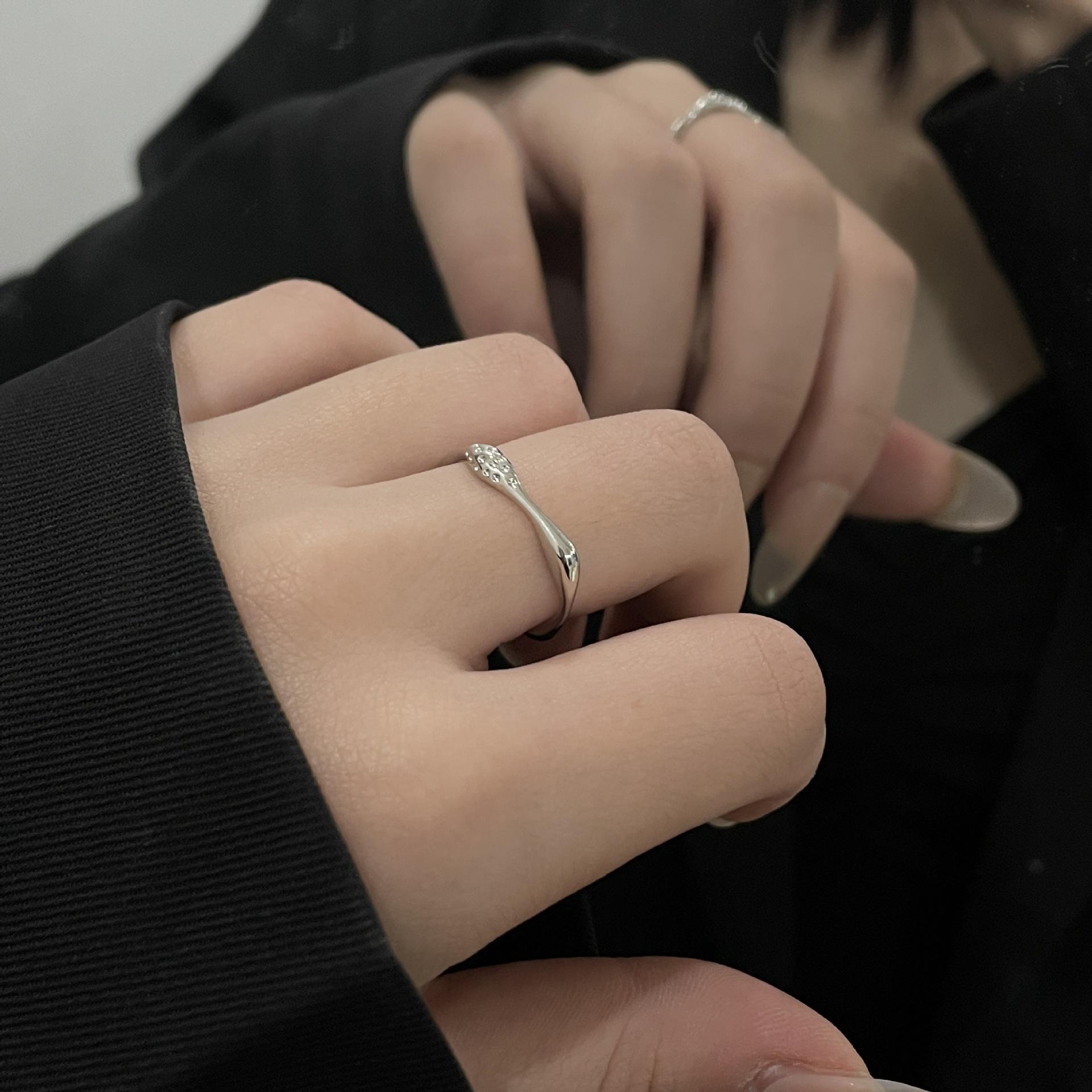 Irregular Metal Opening Index Finger Ring Female Niche Design High-End Pearl Fashion Personality Cold Wind Ring Adjustable opening