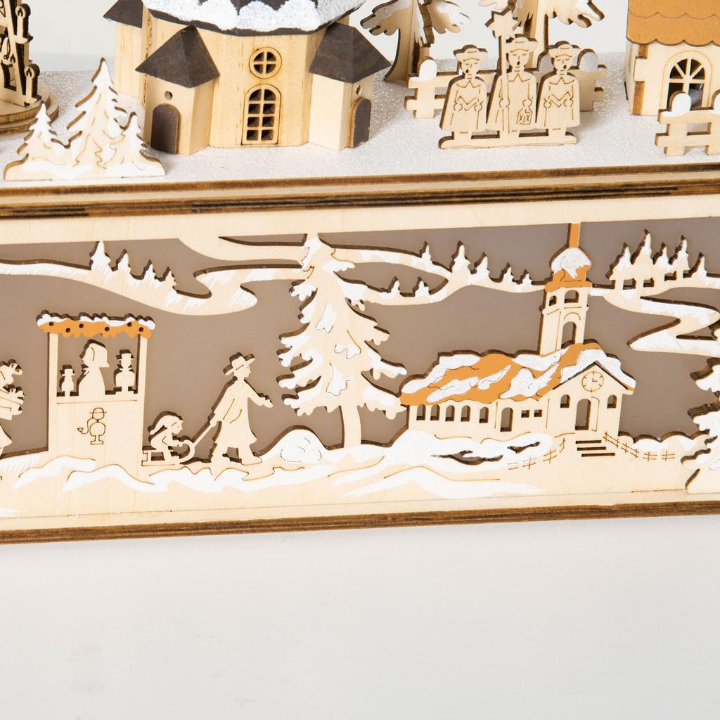 Christmas decoration, Christmas village, 10 LEDs, warm white light, 45 x 10 x 25 cm, wood decor
