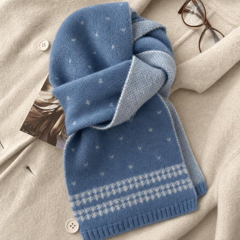 Korean Style Ladies Wool Scarf Retro Winter Scarf Sweet Knitted Scarf