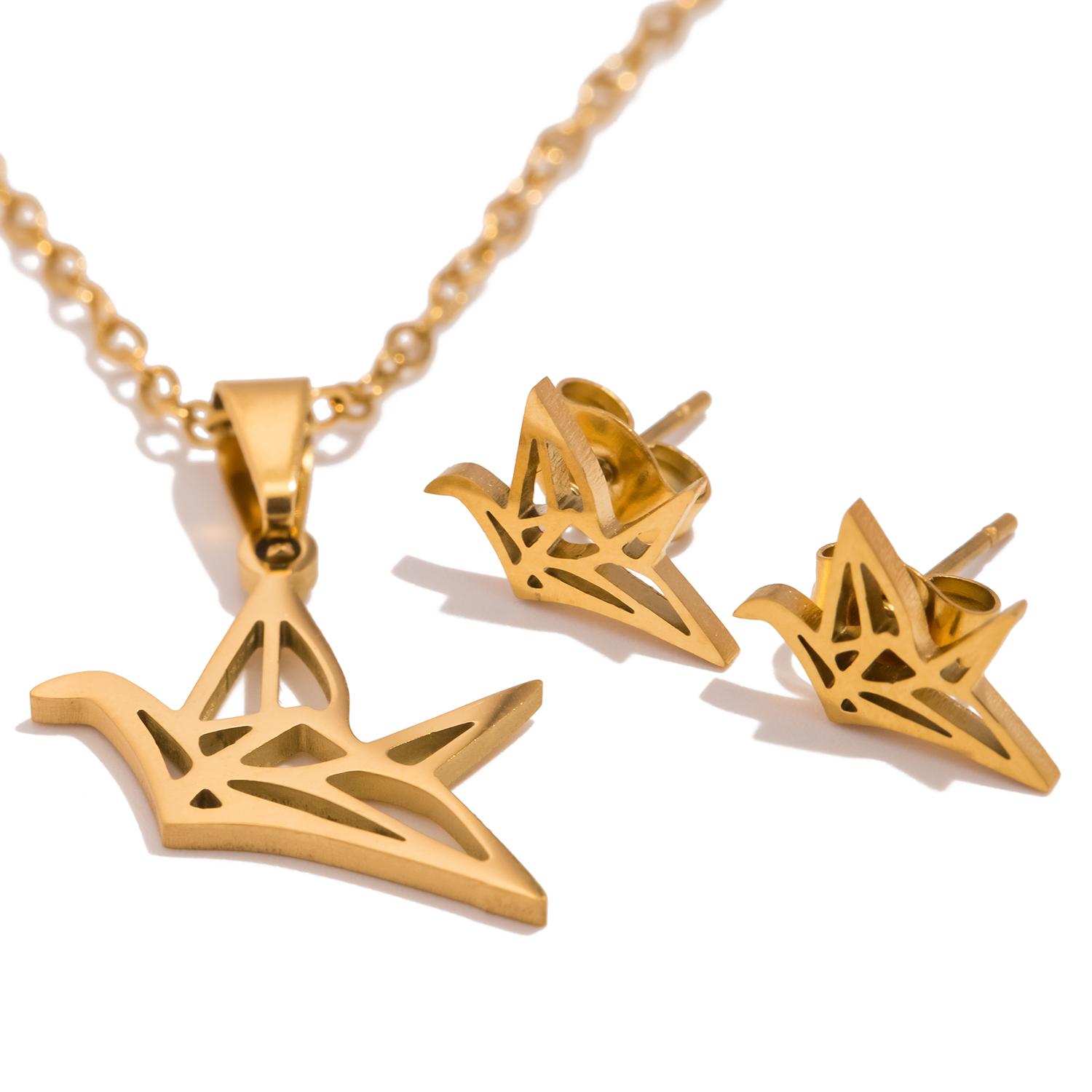 

Ожерелье и серьги с подвеской «Тысяча бумажных журавлей», антикоррозийные украшения из нержавеющей стали золотой