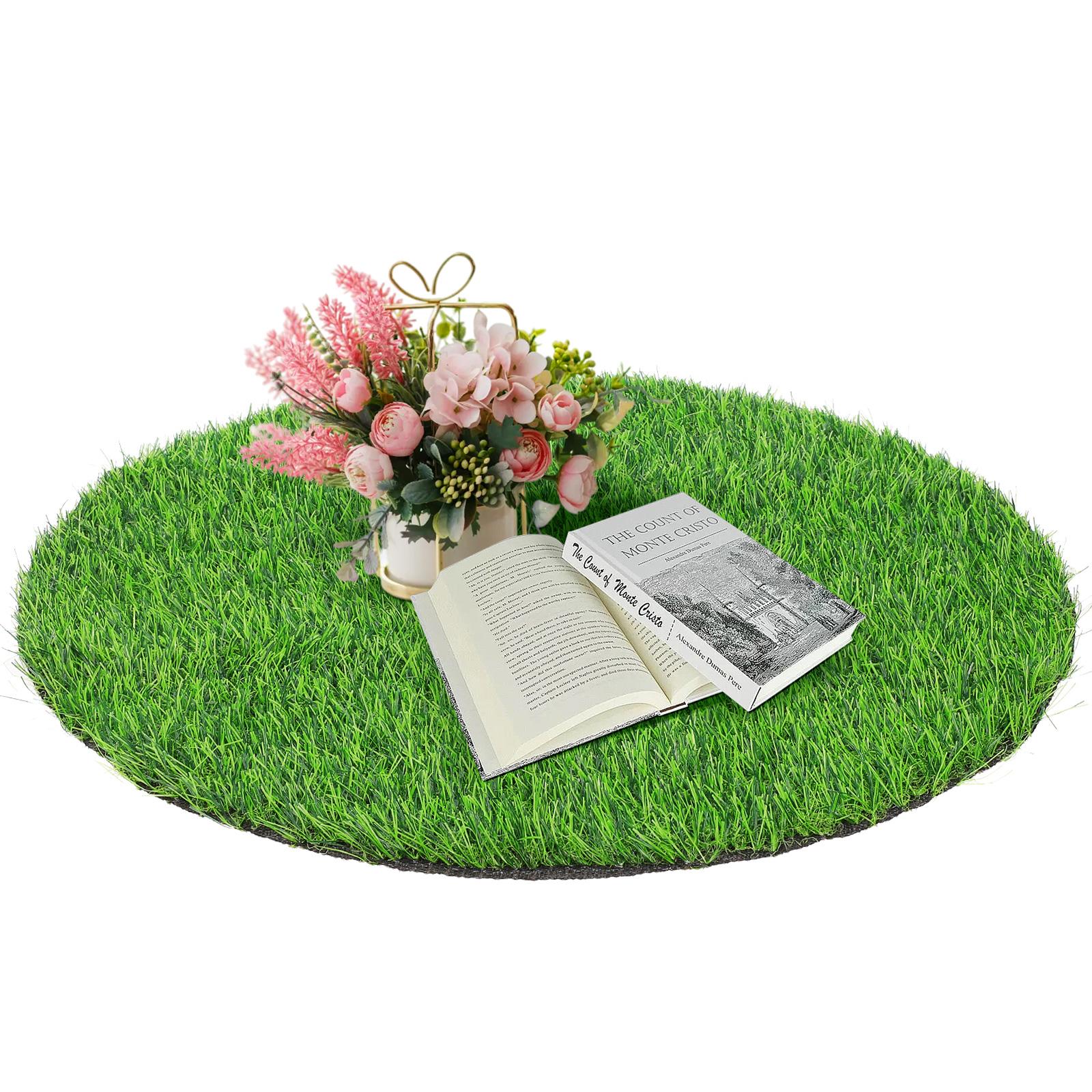 Simulated Grass Mat Round Faux Placemat Artificial Turf For Outdoor Dining Decor Fake Grass Carpet Decoration Mats Kitchen