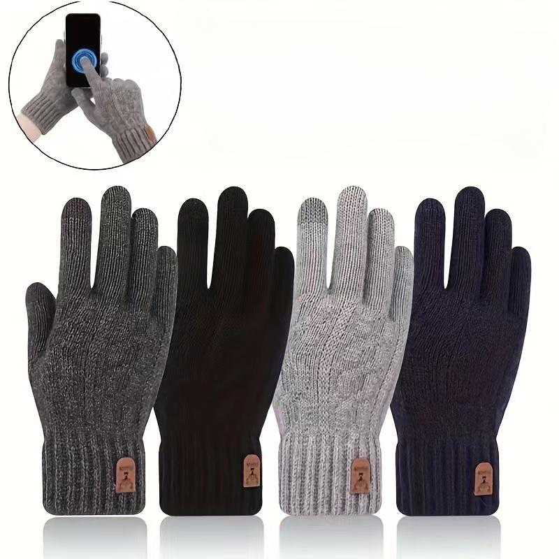 New Men's Warm Full Finger Gloves Winter Touchscreen Plus Fleece Gloves Men Women Thickening Wool Knitted Cycling Driving Gloves