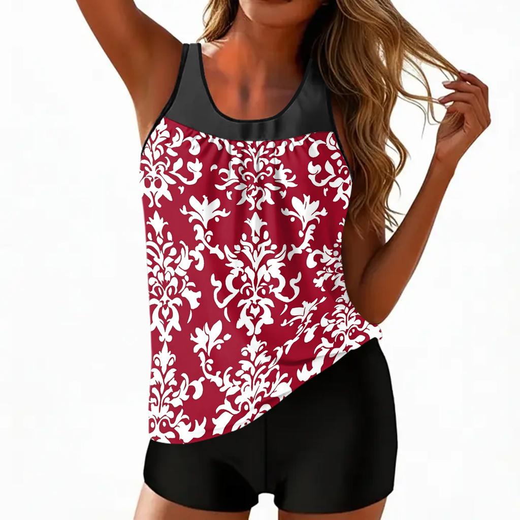 Women's Vintage Floral Print Split Swimsuit Sport Swimsuit