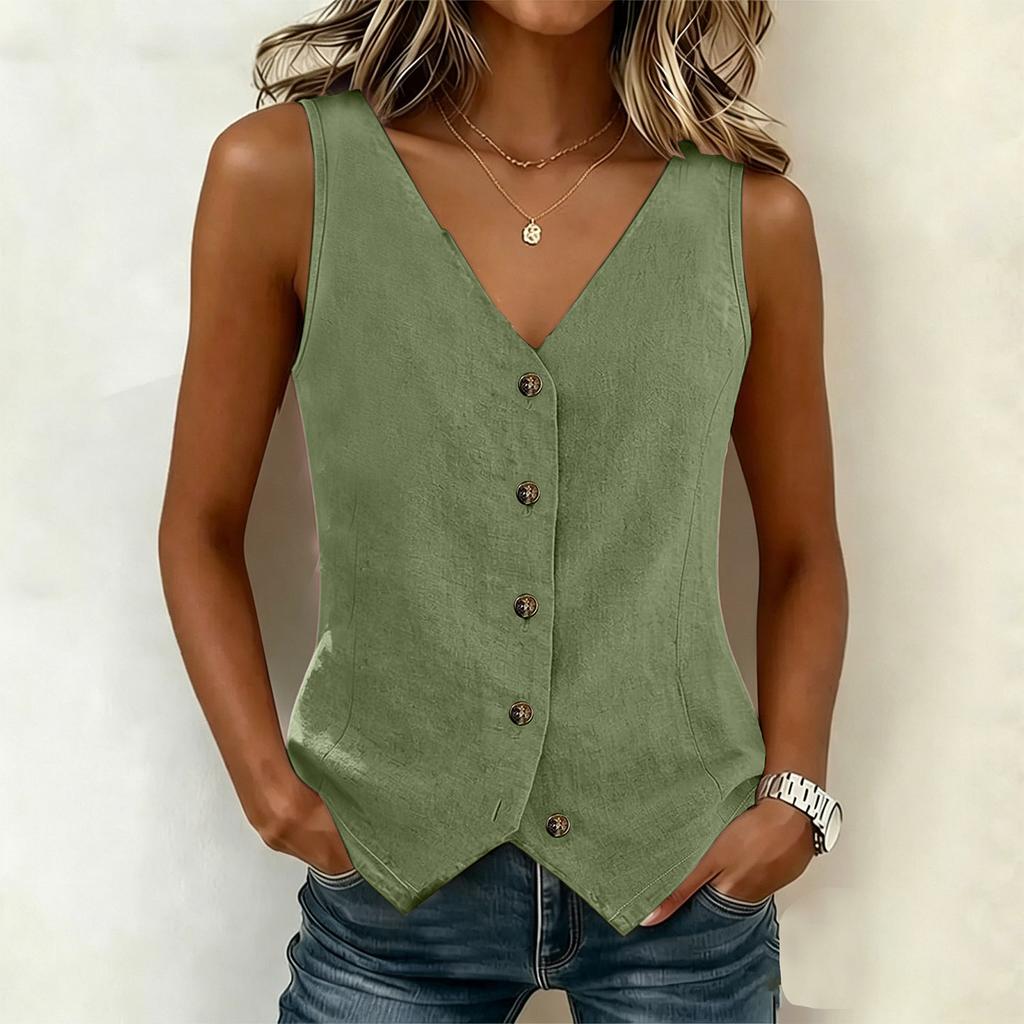 Women’s Fashion Sleeveless Vest Top Button Down Fitted Casual Lightweight Blouse for Daily Wear Office and Travel